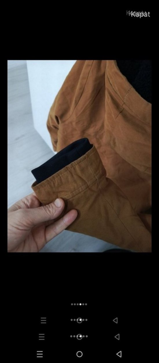 Düğmeli Kahverengi Kapüşonlu Erkek Mont - Görsel 5