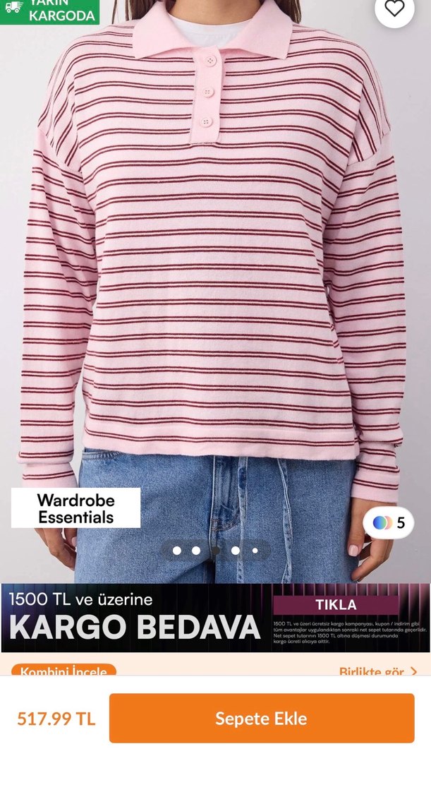 Pembe Baskılı Düğmeli Üst - Görsel 2