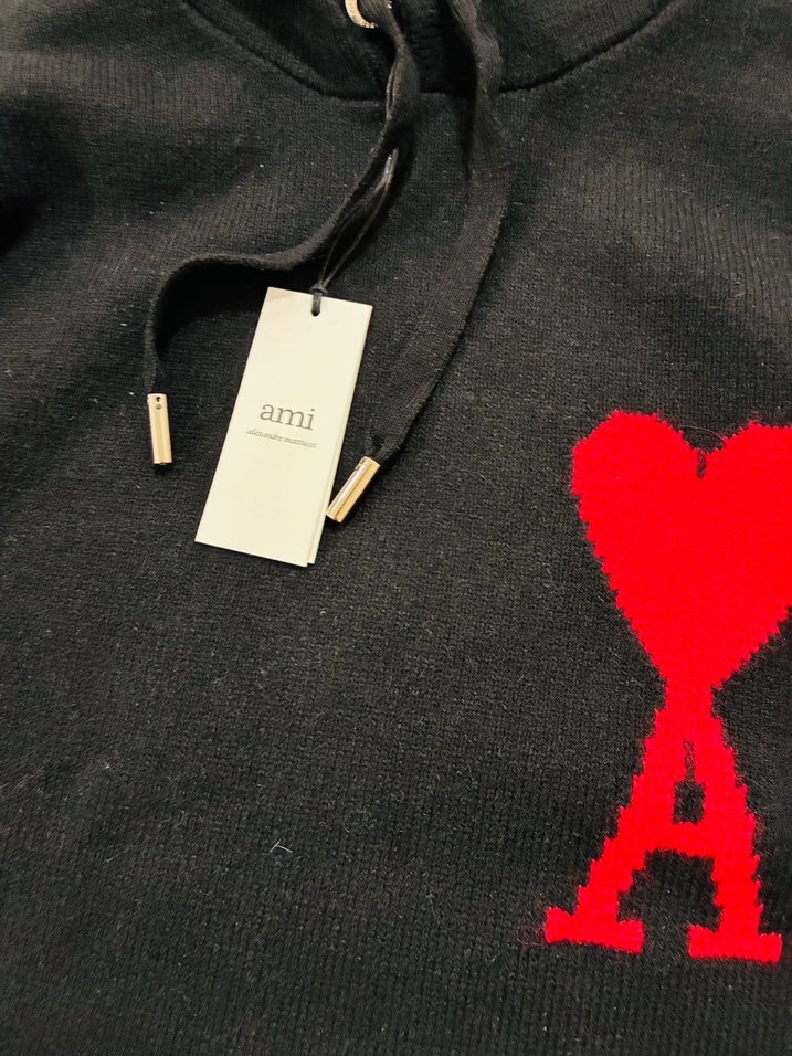 Siyah Örgü Erkek Sweatshirt, Kırmızı Kalp A Deseni - Görsel 2