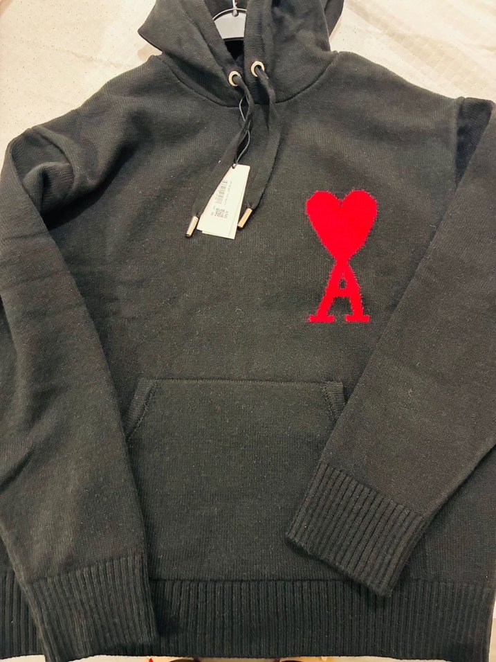 Siyah Örgü Erkek Sweatshirt, Kırmızı Kalp A Deseni - Görsel 3