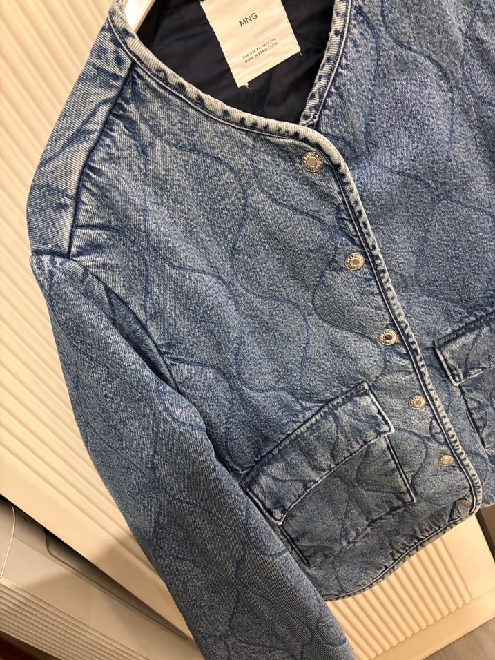 Mango Orijinal. Nakışlı Düğmeli Mavi Denim Ceket - Görsel 2