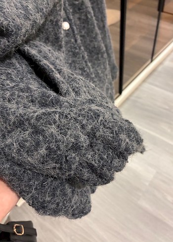 Sıfır. Gri Düğmeli Kadın Yün Ceket - Görsel 3