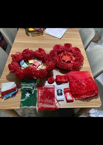 Kırmızı Dantel Süslemeli kına sepeti