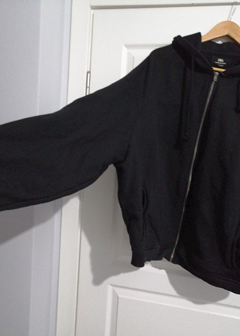 Siyah Kapüşonlu Fermuarlı hoodie - Görsel 5