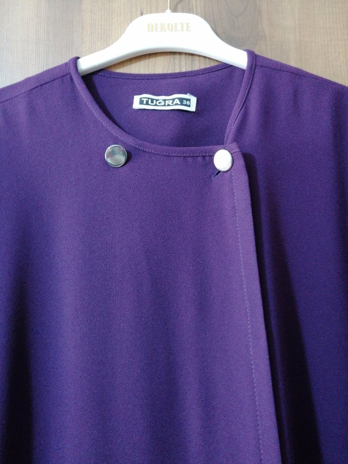 Mor Nakışlı Uzun Kollu Salaş Kadın pardesü - Görsel 3