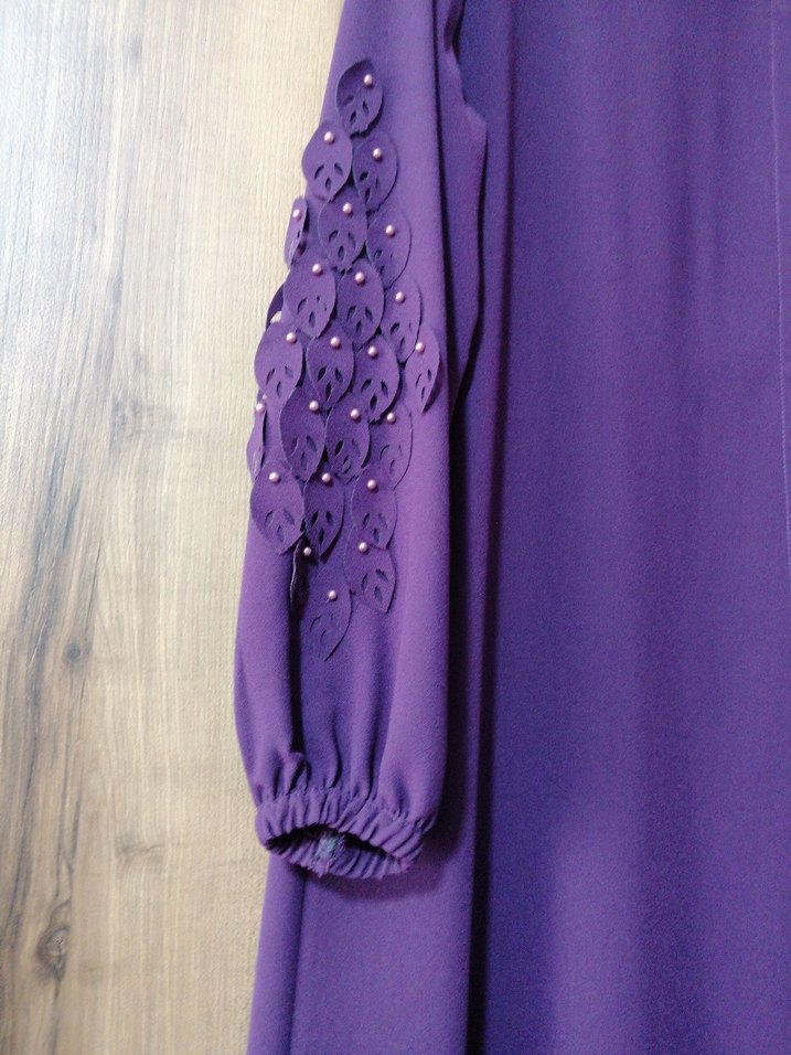 Mor Nakışlı Uzun Kollu Salaş Kadın pardesü - Görsel 2