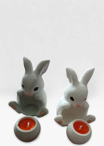 Beyaz ve Gri Tavşan Mum - Görsel 3