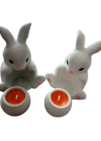 Beyaz ve Gri Tavşan Mum - Görsel 5