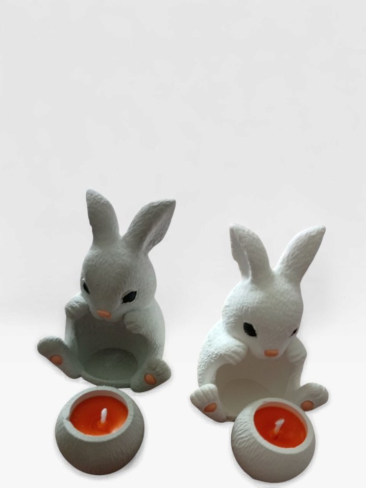 Beyaz ve Gri Tavşan Mum - Görsel 3
