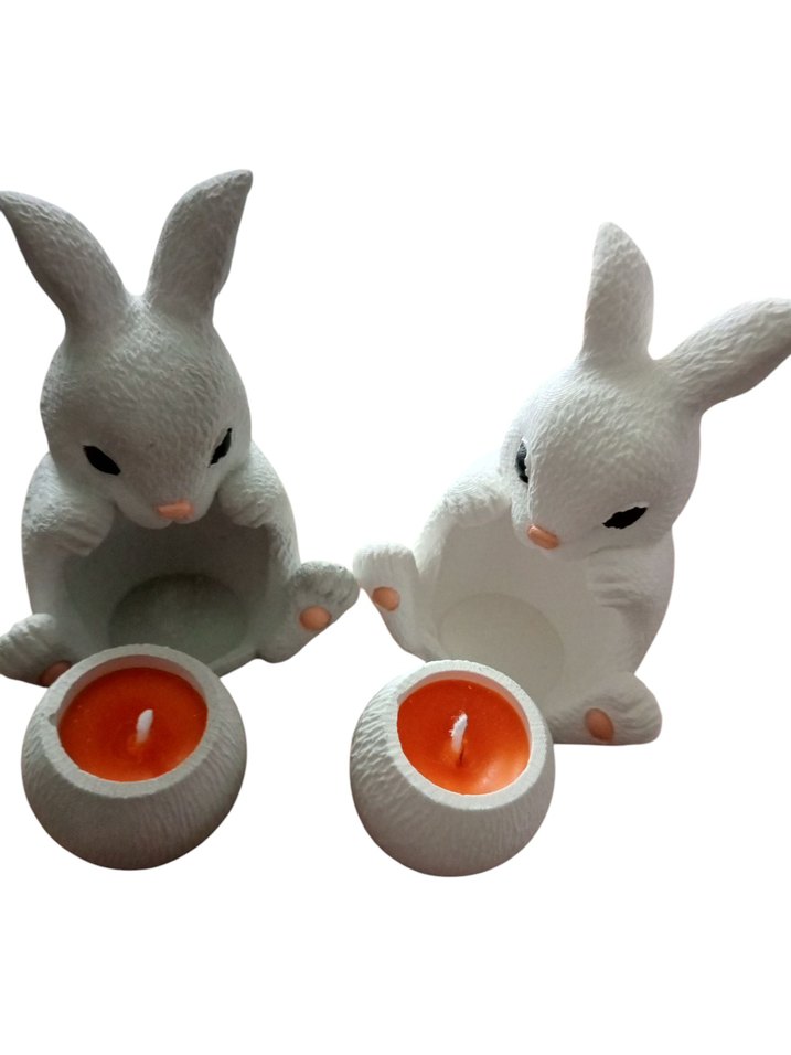 Beyaz ve Gri Tavşan Mum - Görsel 5