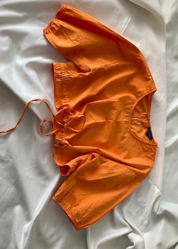 Fabrika Turuncu %100 Pamuk Salaş Mini Bluz - Görsel 3