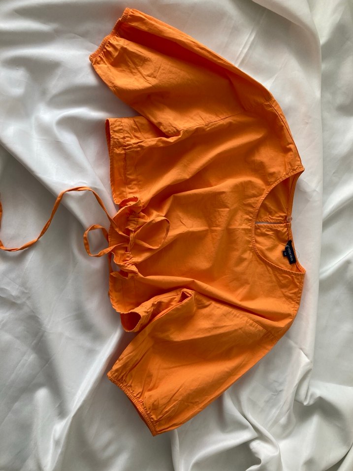 Fabrika Turuncu %100 Pamuk Salaş Mini Bluz - Görsel 3