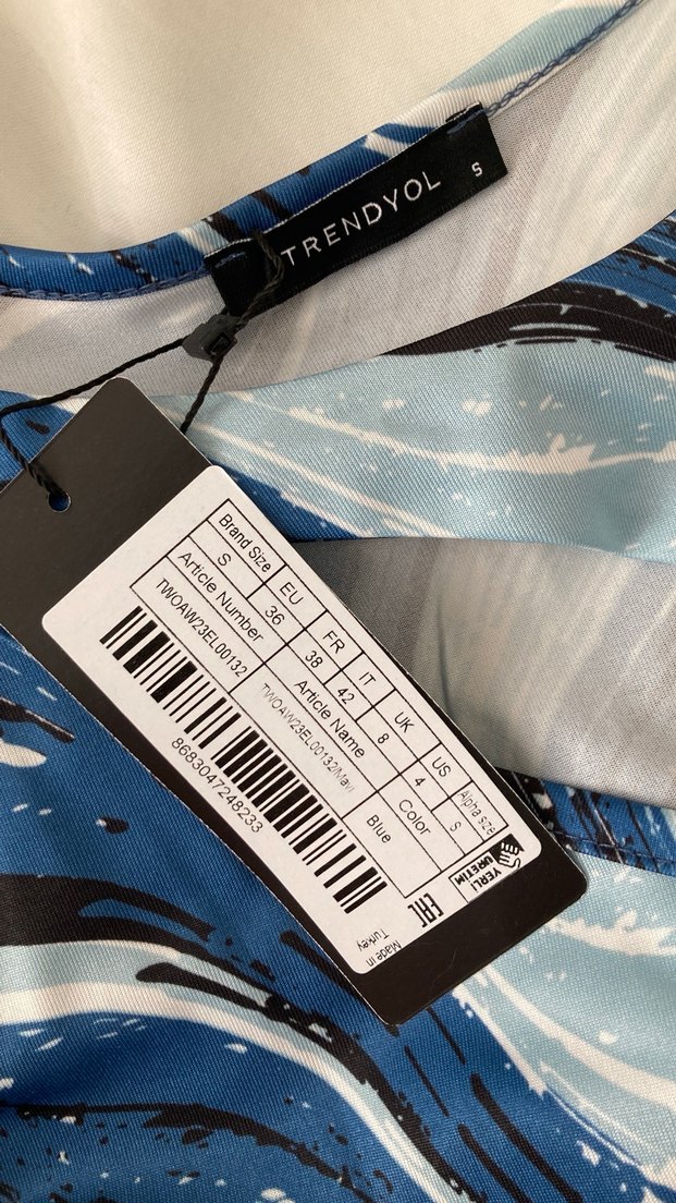 Trendyol Kadın Mavi Batik Desenli Uzun Kollu Elbise - Görsel 3