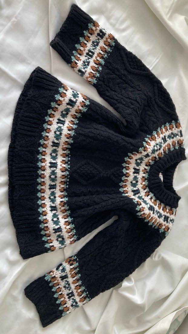 Bohem Siyah Desenli Örgü Kadın Kazak - Görsel 2