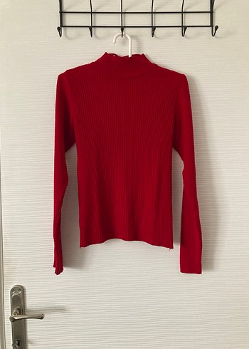 Koton Kırmızı Yarım Balıkçı Yaka Pencere Detaylı Kadın Triko - Görsel 3