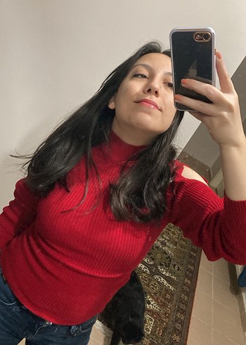 Koton Kırmızı Yarım Balıkçı Yaka Pencere Detaylı Kadın Triko - Görsel 5