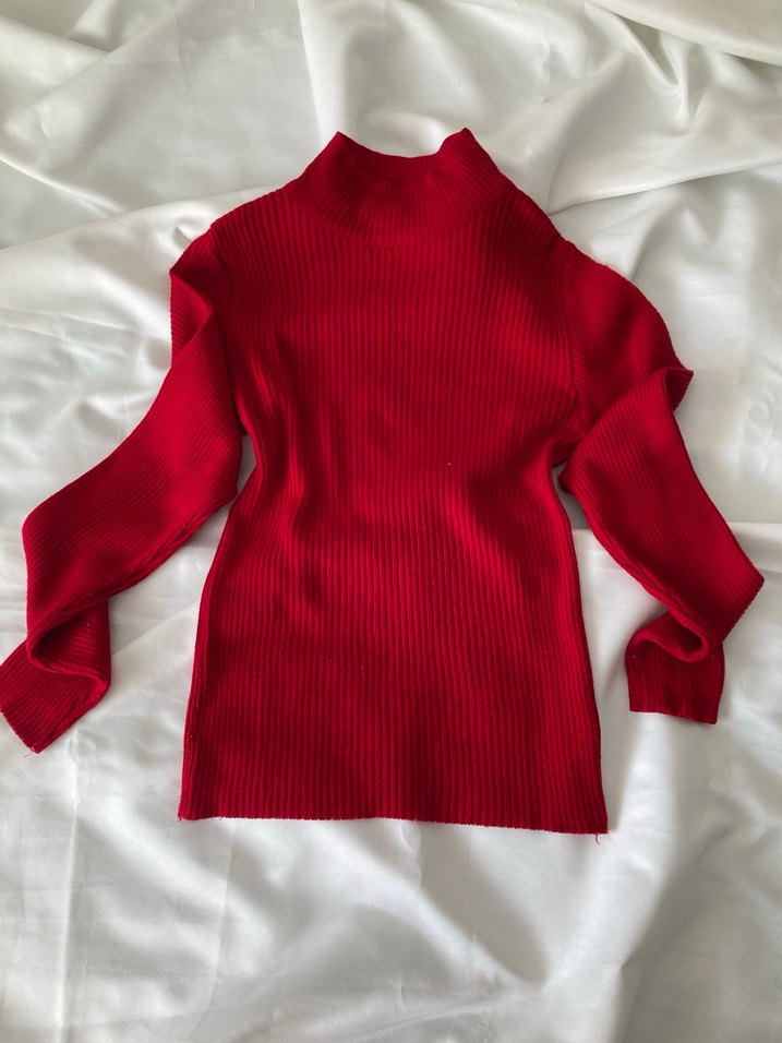 Koton Kırmızı Yarım Balıkçı Yaka Pencere Detaylı Kadın Triko - Görsel 4