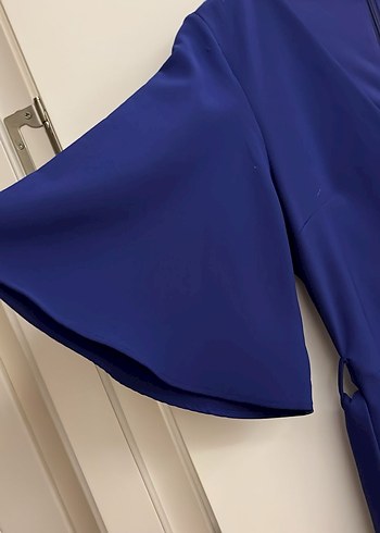 Lacivert Drapeli V Yakalı Uzun Elbise - Görsel 2