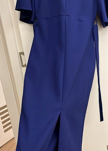 Lacivert Drapeli V Yakalı Uzun Elbise - Görsel 4