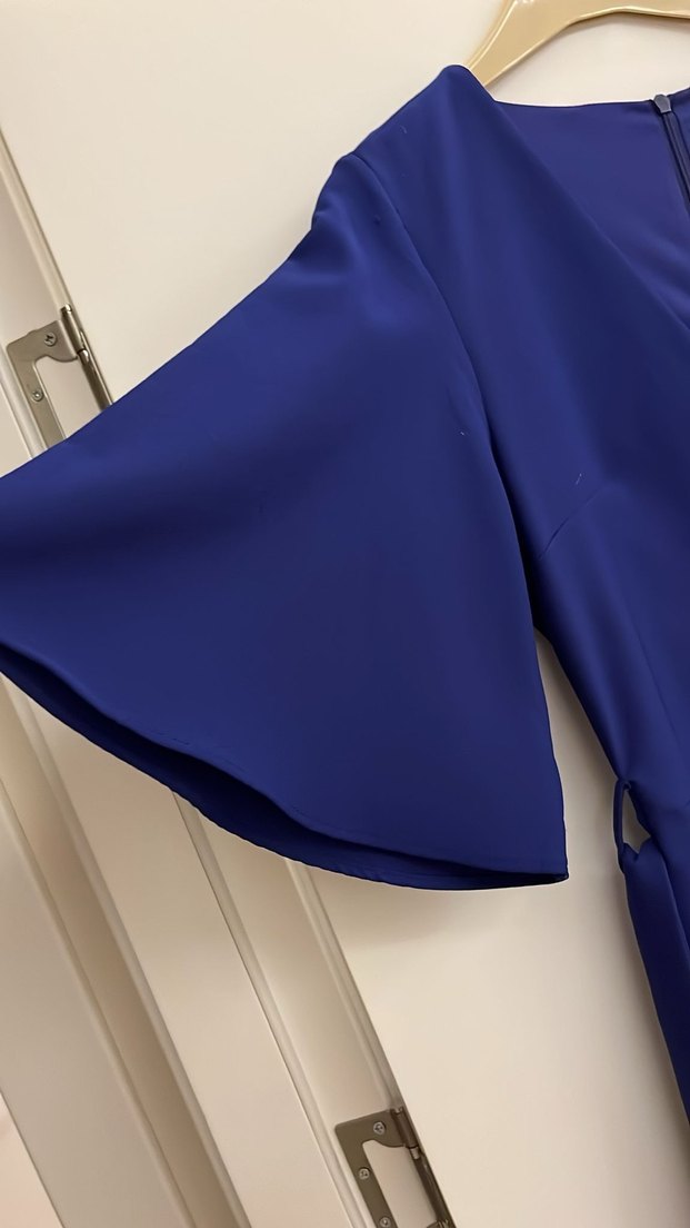 Lacivert Drapeli V Yakalı Uzun Elbise - Görsel 2