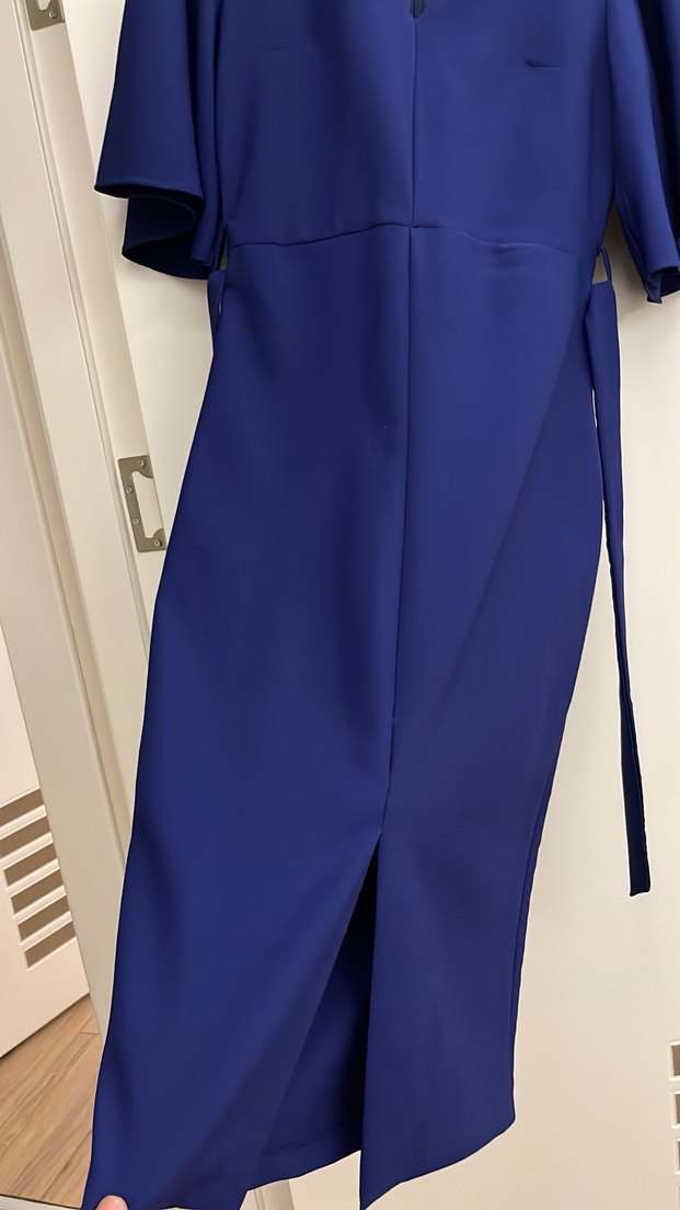 Lacivert Drapeli V Yakalı Uzun Elbise - Görsel 4