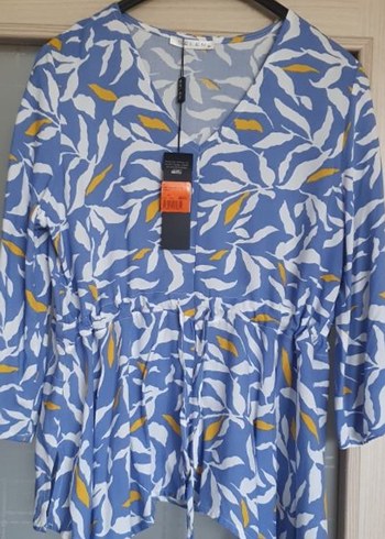 Selen V Yaka Mavi Kadın Bluz - Görsel 3