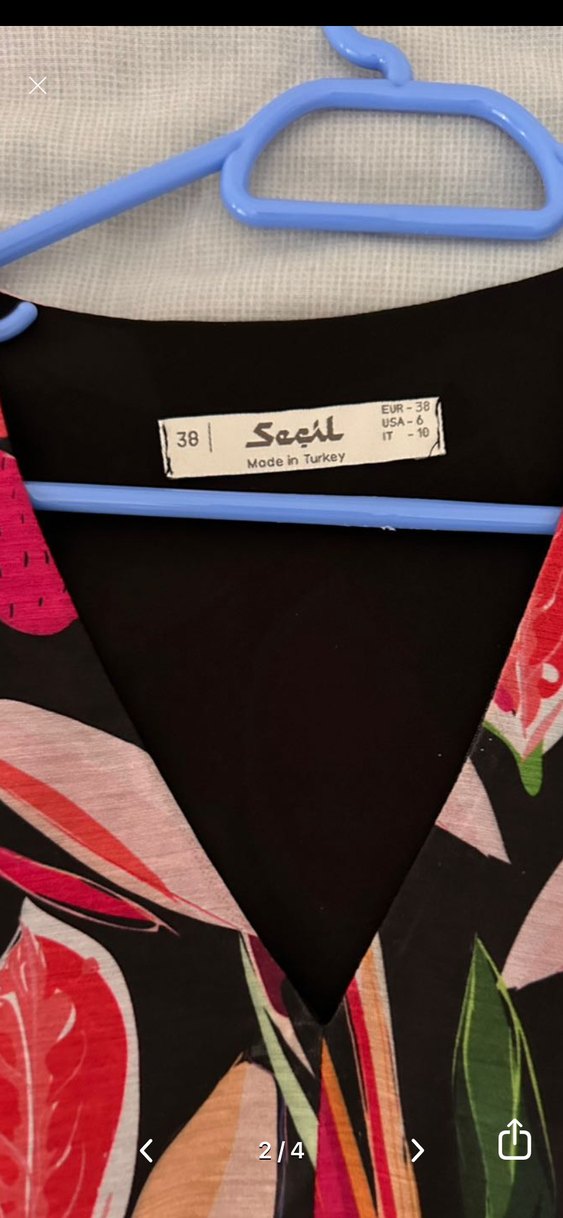 Desenli Bohem Midi Elbise V Yaka - Görsel 3