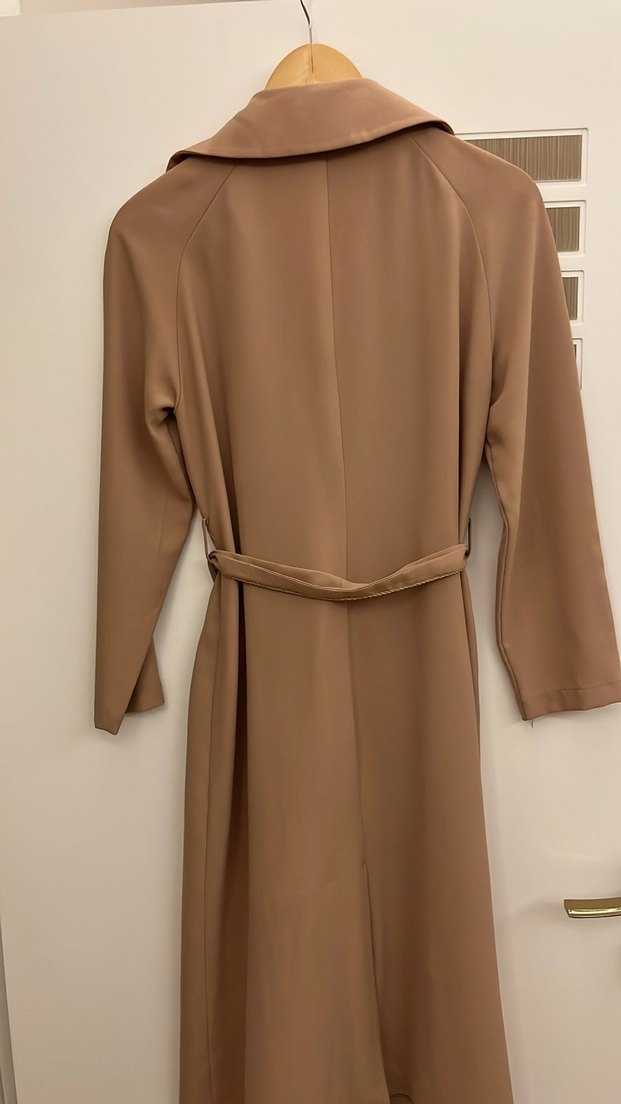 Bej Uzun Kadın Trençkot Nakışlı - Görsel 3