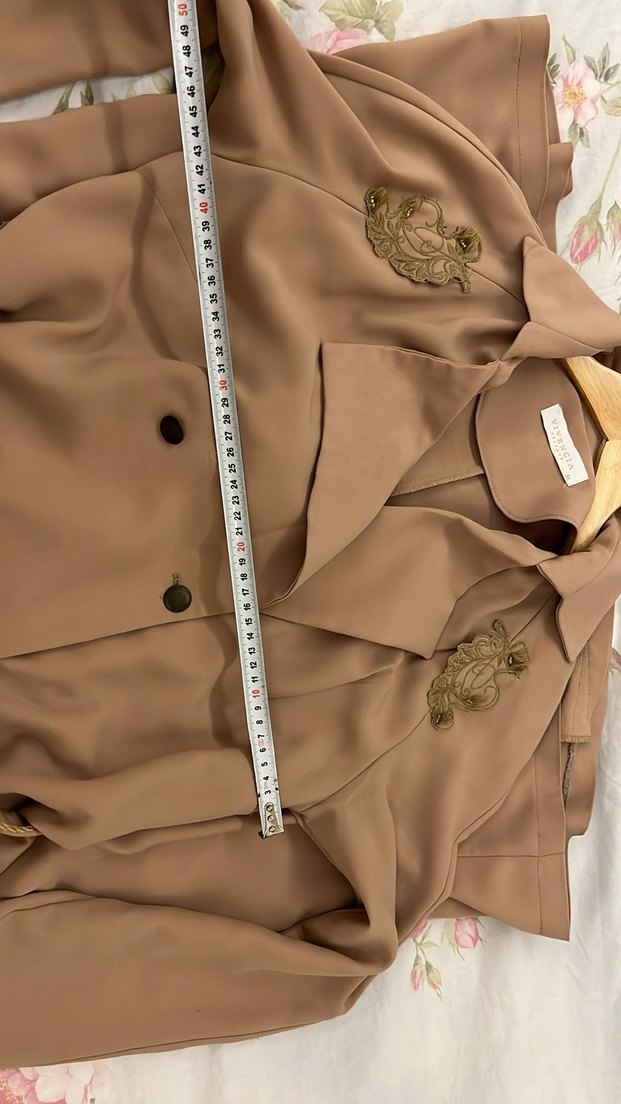 Bej Uzun Kadın Trençkot Nakışlı - Görsel 4