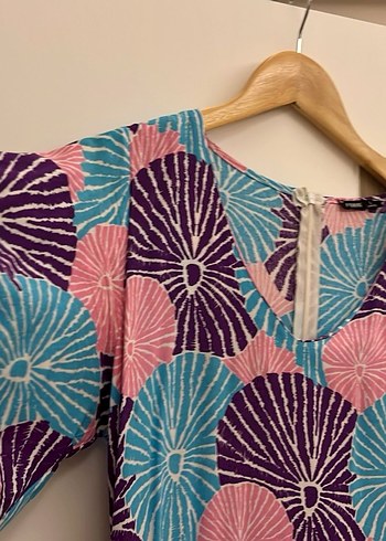 Düğmeli V Yaka Bohem elbise - Görsel 2