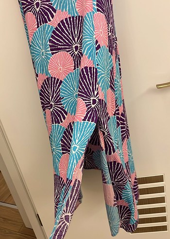 Düğmeli V Yaka Bohem elbise - Görsel 3