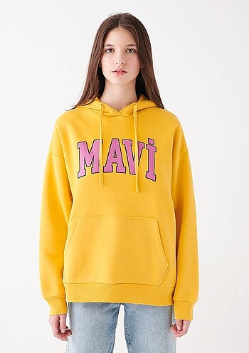 m Beden Sarı sweatshirt mavi baskılı