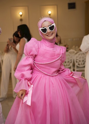 Pembe Drapeli Abiye Elbise