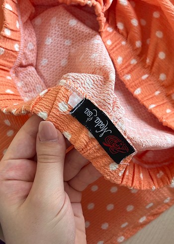 Puantiyeli Turuncu Midi Şort - Görsel 5