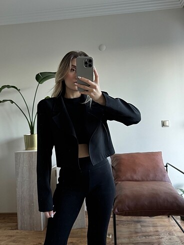 l Beden siyah Renk Siyah Blazer Crop Ceket