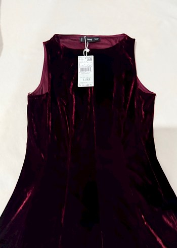 Burgonya Rengi Kadife Dikiş Detaylı Elbise - Görsel 14