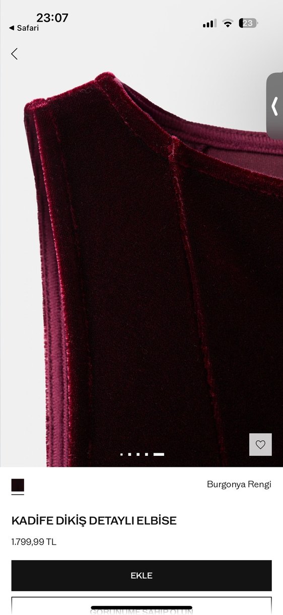 Burgonya Rengi Kadife Dikiş Detaylı Elbise - Görsel 5