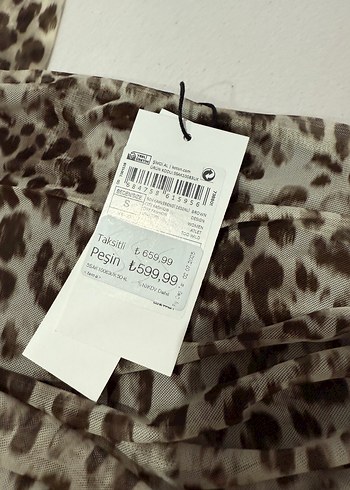 s Beden Drapeli Leopar Desenli Crop Straplez Bluz