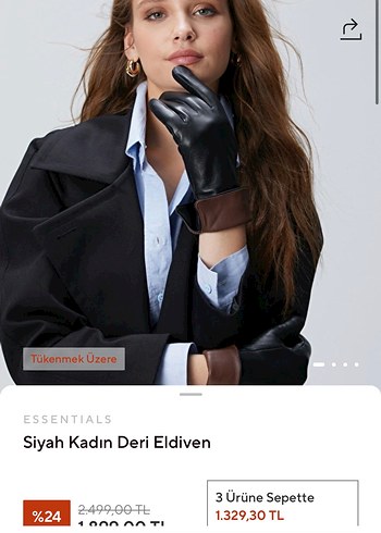 Network Siyah Kadın Deri Eldiven - Görsel 6