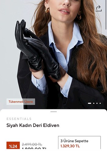 Network Siyah Kadın Deri Eldiven - Görsel 7