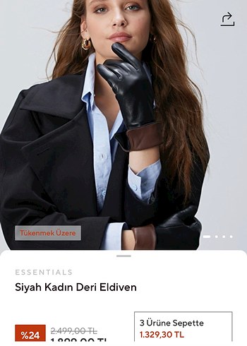 Network Siyah Kadın Deri Eldiven - Görsel 4