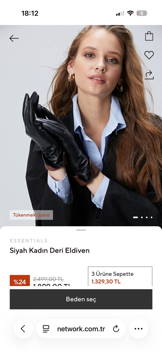 Network Siyah Kadın Deri Eldiven - Görsel 5