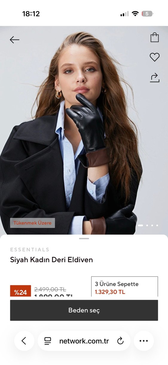 Network Siyah Kadın Deri Eldiven - Görsel 4