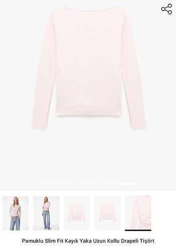 Pamuklu Uzun Kollu Drapeli Pembe Hamile Tişört - Görsel 3