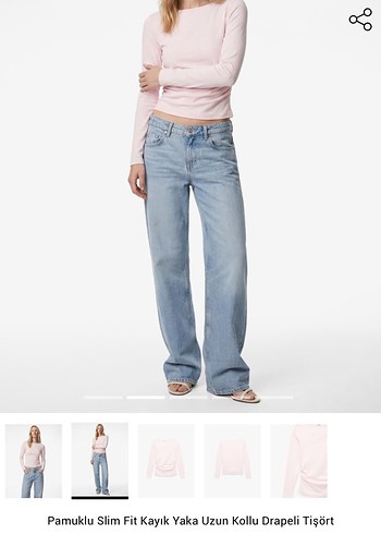 Pamuklu Uzun Kollu Drapeli Pembe Hamile Tişört - Görsel 2