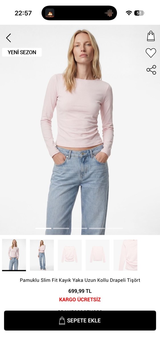 Pamuklu Uzun Kollu Drapeli Pembe Hamile Tişört - Görsel 4