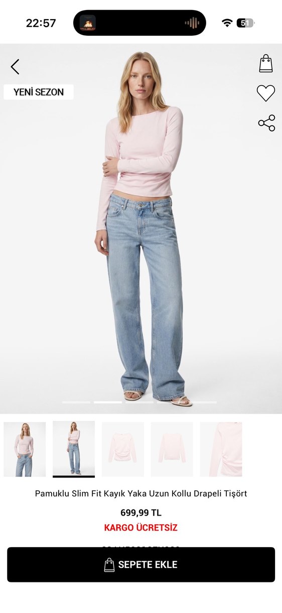 Pamuklu Uzun Kollu Drapeli Pembe Hamile Tişört - Görsel 2