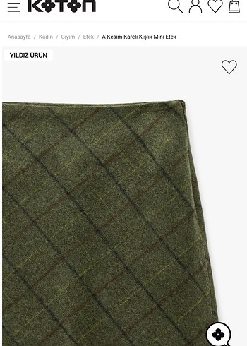 Haki Kareli A Kesim Mini Etek - Görsel 3