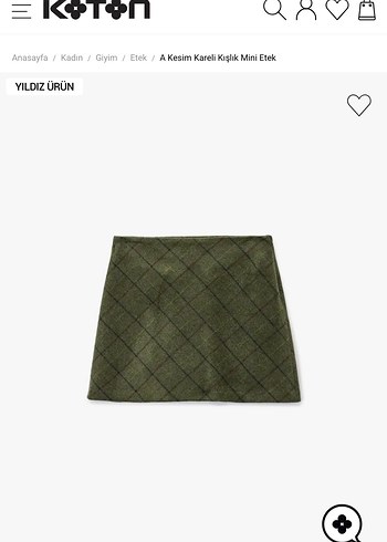 Haki Kareli A Kesim Mini Etek - Görsel 2