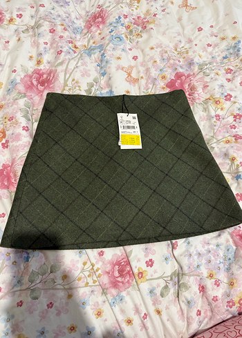 Haki Kareli A Kesim Mini Etek - Görsel 11